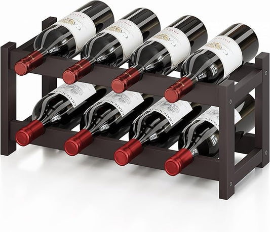 BAMEOS Bamboo Wine Rack, 2 Tier Wine Racks Countertop Storage, Wine Bottle Holder Wine Rack freestanding Floor for Kitchen, Bar, Pantry, Wine Cellar, Basement,Study, (16.85 L x 9.25W x 7H) Espresso