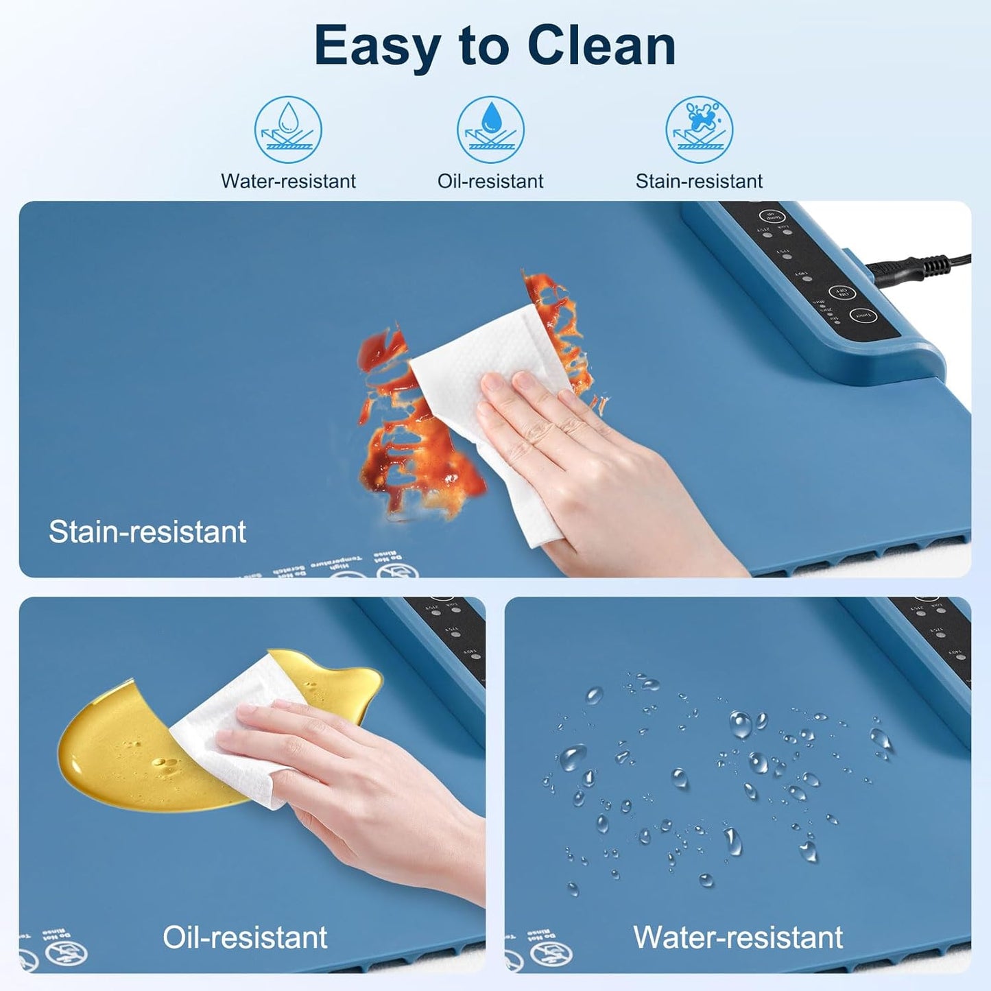 Warming Mat for Food, Full Surface Heating Electric Warming Tray for Food, 3-Temperature Settings Portable Food Warming Mat, Auto Shut-Off Rollable Warming Trays for Buffets Party, Gatherings Blue