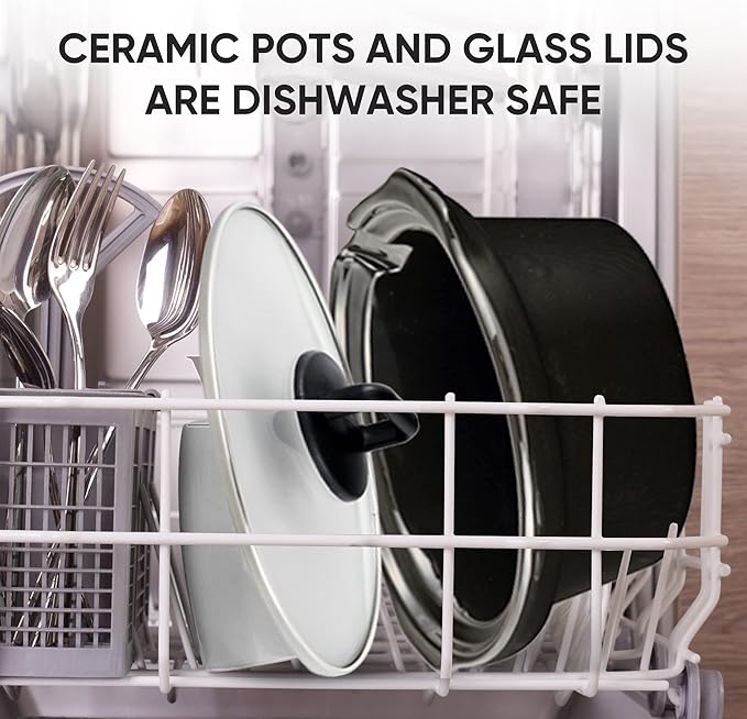 Sunvivi Dual Pot Slow Cooker, 2 Pot Small Mini Crock Buffet Server and Warmer, Upgraded Oval Ceramic Double Pot Buffet Food Warmer Adjustable Temp Glass Lid, Total 2.5 Quarts