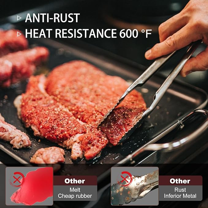 2PCS 12inch Kitchen Tongs - Heat Resistant 600 Degree Tongs for Cooking, Heavy Duty All Metal Food Tongs, Stainless Steel and Non-Slip handle, Salad, Grilling, Barbecue, Dishwasher safe