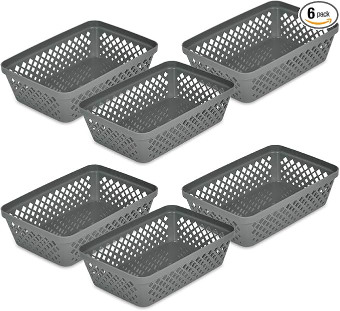 Glad Plastic Storage Basket Set - Multipurpose Drawer Trays, Kitchen Pantry Containers, and Bathroom Bins - 6 Pack Medium Organizers, Grey