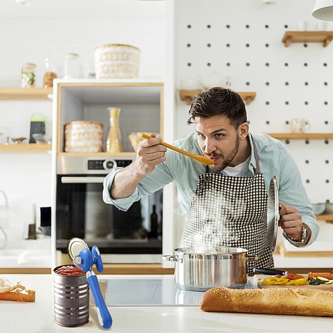 Can Opener Manual Tin Opener Stainless Steel Heavy Duty, Oversized Hand-held Easy Rotary Knob, Safe Cut Manual Can Opener with Non-Slip Handle, Smoother Cut Sharp Blade for Seniors Kitchen Tool, Blue