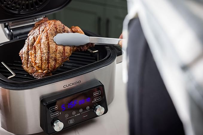 CUCKOO CAFG-A0601S Countertop Air Grill | Air Grill, Air Fry, Roast, Bake & Broil, Easy to Clean, Dishwasher Safe Accessories, Recipe Book Included, Stainless Steel