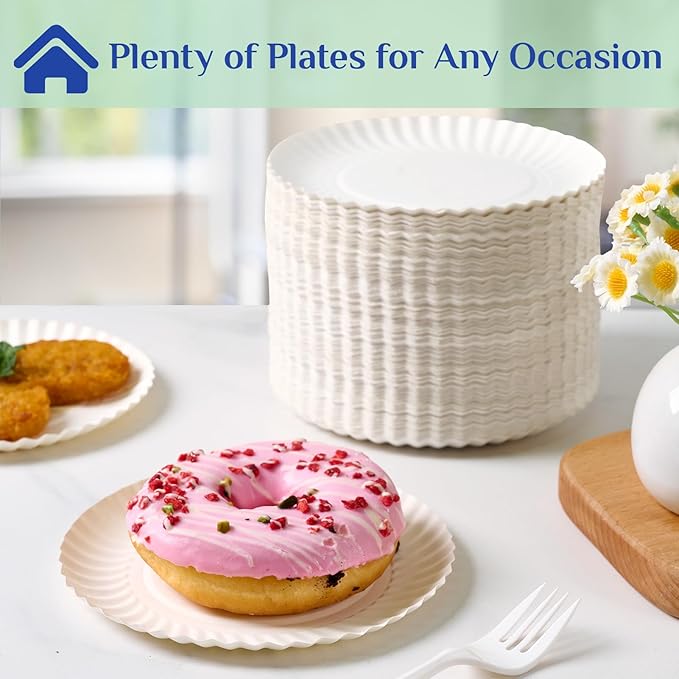 MUCHII 1200 Count 6 Inch Paper Plates, White Uncoated Disposable Dessert Plates for Snacks, Cake, Candy