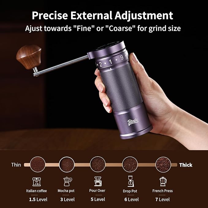 Manual Coffee Grinder with Foldable Handle, Conical Burr Coffee Grinder with 20g Capacity, Adjustable External Grind Setting for Travel,Camping,Home