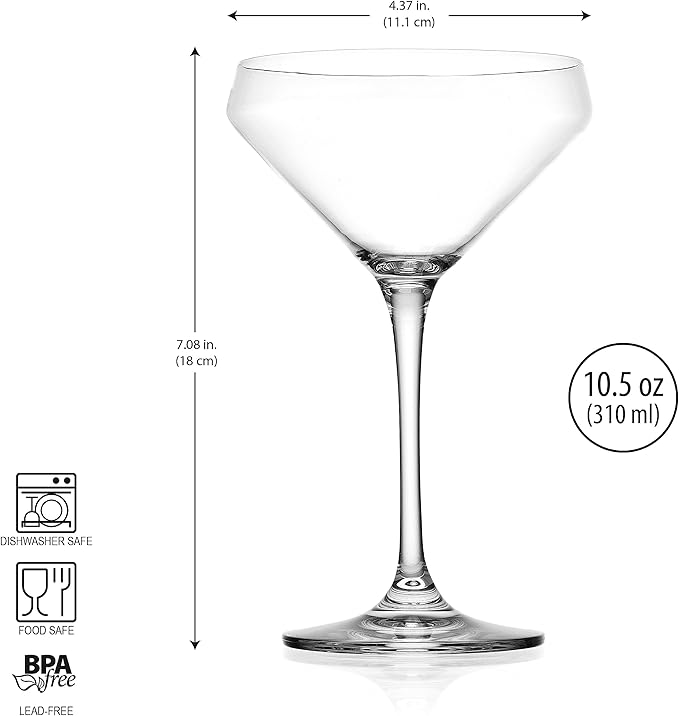 Glaver's Martini Glasses Set of 4 Cocktail Glasses, 10.5 Ounce Stemmed Margarita Glasses, for Bar, Martinis, Cosmopolitan, Gimlet, Elegant Packaging