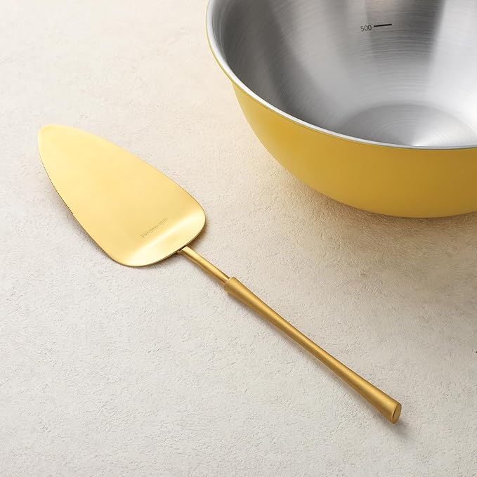 gold Cake Cutter,Stainless Steel Pie Spatula Serrated,Cake Pizza Cutter Tart Dessert Slicer Comfortable Handle(gold)