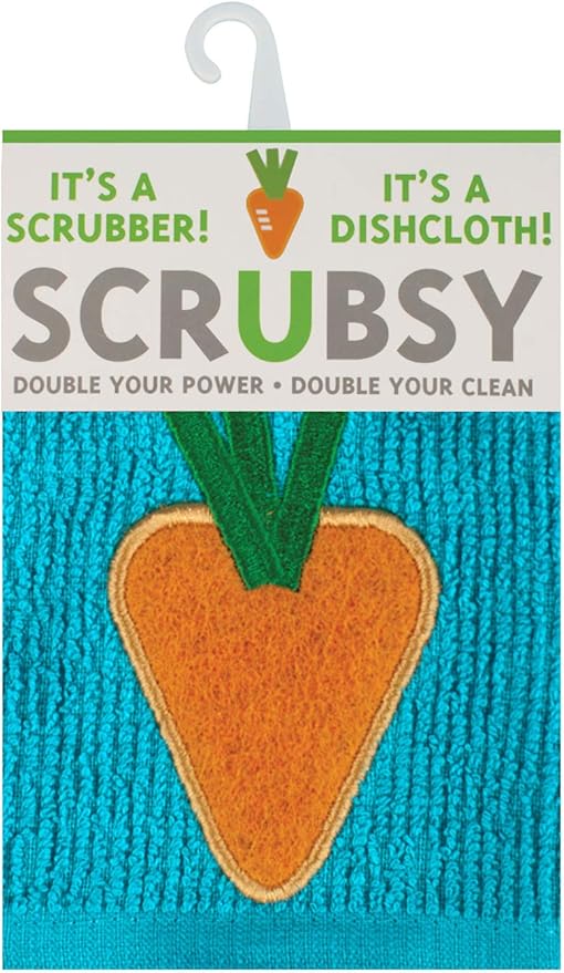 MÜkitchen SCRUBSY 100% Cotton Kitchen Dish Cloth with Built in Scrubber | Various Designs and Super Absorbant (Carrot)