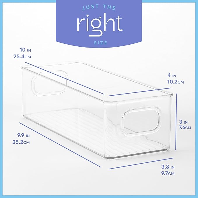 Plastic Food Storage 8 Pack Clear Container Bin with Handles for Organizing Kitchen, Pantry, Fridge, Freezer, Pantry,Bathroom. 10"x4"3"