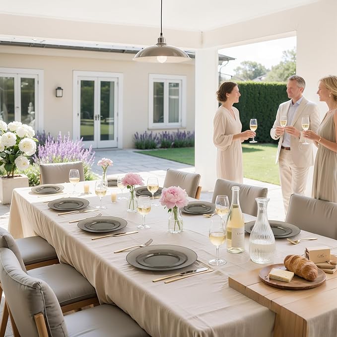 I00000 102 Pcs Clear Black Plastic Plates, Black Disposable Party Plates Include 51 Dinner Plate 10’’ and 51 Dessert Plate 7’’ Perfect for Birthday, Party & Wedding