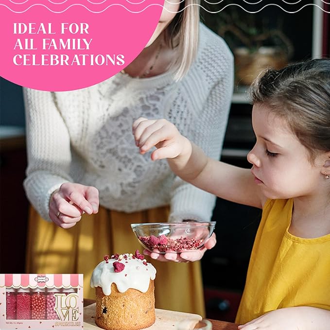 Confect Assorted Edible Sprinkles Pack of 5 – Red, Pink & Silver Dragees with Silver Sparkling Sugar | Costume Party Disco Ball Mix for Cake & Cupcake Decoration | Vegan, Gluten-Free, Nut-Free, Soy-Free, Dairy-Free, Palm Oil-Free - 5 Oz