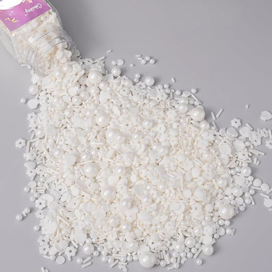 White Lovers Sprinkles for Cake Decorating 4.23ounce - Sugar Mix Contains Heart & Flowers Pearl Sprinkles for Cupcake Toppers, Ice Cream, Candy, Cookie Decorations - Wedding Party Supplies