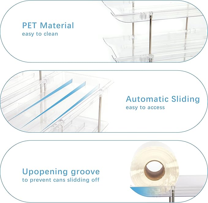 Can Organizer For Pantry, Adjustable Height And Width Canned Goods Organizer, Roller Soup Can Organizer Holds Up to 36 Cans for Kitchen Cabinet or Refrigerator(CLear 3 Tier)