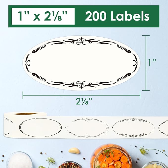200 Dissolvable Canning Labels for Mason Jars, 1 x 2⅛ inch Food Labels, Tiny Canning Jar Stickers Removable with Water