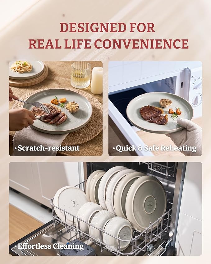 Famiware Meteor Plates and Bowls Sets for 4, 12 Pieces Dinnerware Sets, Microwave and Dishwasher Safe Dishes Set, Matcha Green