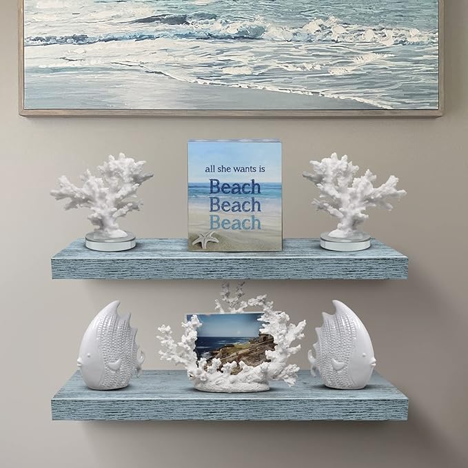 Sorbus Floating Shelves - 2 Pack 24 X 9 Inch Rustic Blue Wall Shelves for Bedroom, Kitchen, Living Room, Bathroom Shelves, Home Decor - Extra Long Floating Shelf for Trophy, Books Frames, Toilet Paper