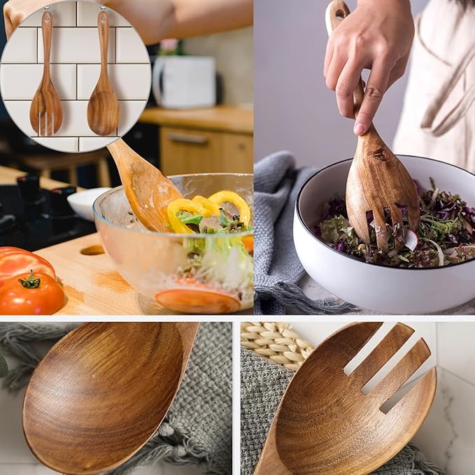 13-Inch Teak Wood Salad Serving Fork Pack of 2, Large Wood Salad Forks for Cooking, Mixing & Stirring, Large Serving Forks,Teak Wooden Salad Fork Set