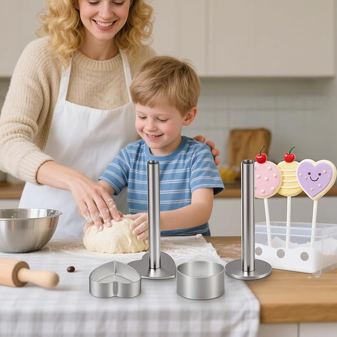 Cake Pop Mold Kit, 2 Pack Cake Pop Cutter and Pusher with 50pcs Cake Pop Sticks, 50pcs Cake Pop Bags, 50pcs Twist Ties, Cake Pop Maker for Cakepops, Lollipop, Candies, Chocolates and Cookies