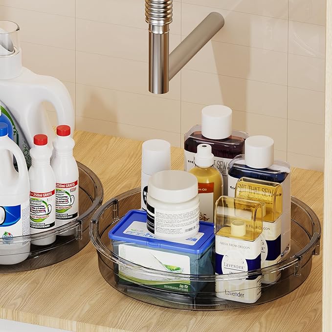 LAMU 3 Pack Lazy Susan Organizer Turntable for Cabinet, Condiment Organizer for Kitchen Pantry Organizers and Storage, Table Top, Fridge, Countertop, Spice Organization, 12'' 10.6'' 9.25'', Grey