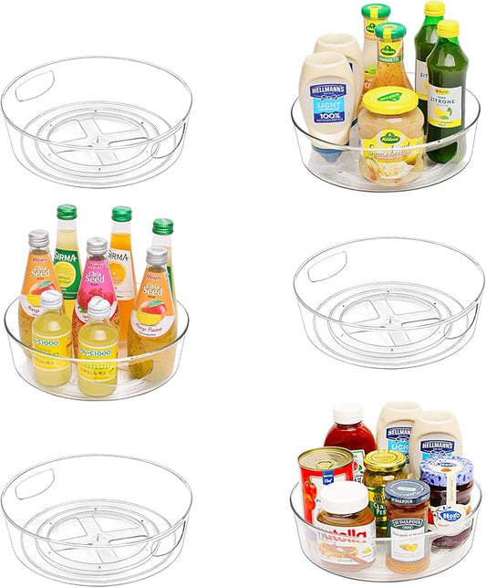 GUZON 6 Pack Lazy Susan Turntable for Cabinet, 10 Inch Lazy Susan Organizer with Handles and High Sides, Clear Rotating Organizer for Kitchen, Pantry, Dresser, Refrigerator, Bathroom, Table, Fridge
