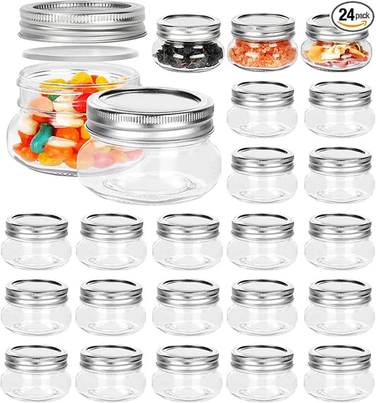 BETROME 4 oz Mason Jars, 24 Pack 120ml Glass Canning Jars with Regular Mouth Lids, Glass Jars Storage Containers for Overnight Oats, Jam, Jelly,Honey, Beans, Spice, Wedding Party Favors, Shower Favors