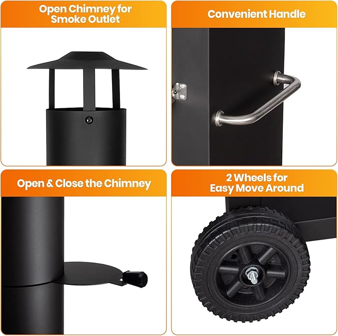 Outdoor Pizza Oven Wood Fired Pizza Oven Patio Portable Pizza Maker Cooking Grill with Wheels Waterproof Cover for Backyard Camping