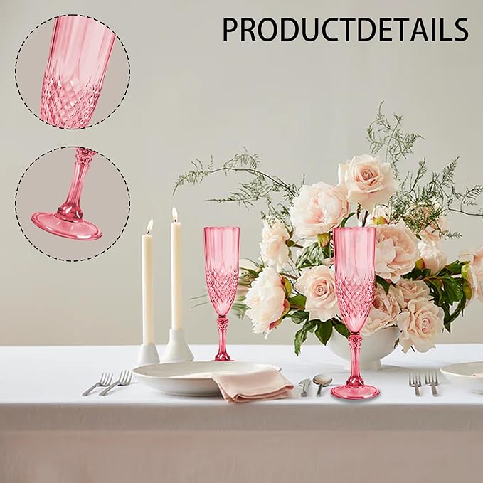 Plastic Champagne Flutes, 48PCS Red Plastic Wine Glasses Goblets Reusable Champagne Flute for Weddings, Bachelor Parties, Toasting, and Events(48,Red)