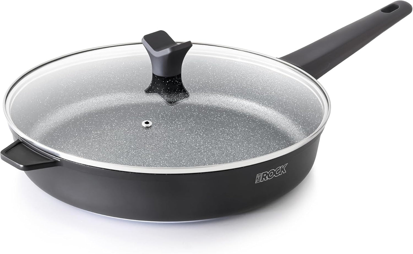 THE ROCK SOHO 12.5-Inch Non Stick Frying Pan with Lid – Nothing Sticks, Never Warps, Lasts Longer, Healthy Skillet with Heat-Resistant Handle, PFOA Free, Oven & Dishwasher Safe, Black