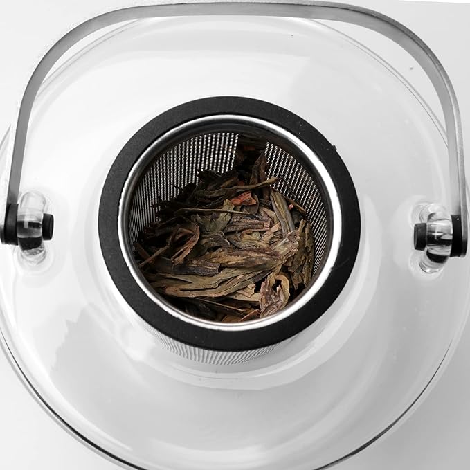 Viva Bjorn Borosilicate Glass Tea Pot for Stovetop with Loose Leaf Tea Infuser Mesh - 40 ounce/1.18 Liter - Modern Teapot Features Stainless Steel Handle and Vented Lid, Tea Maker for Blooming