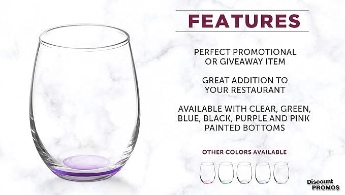 DISCOUNT PROMOS Stemless Wine Glasses by ARC 5.5 oz. Set of 12, Bulk Pack - Perfect for Hotel, Bar, Restaurant or Lounge - Purple