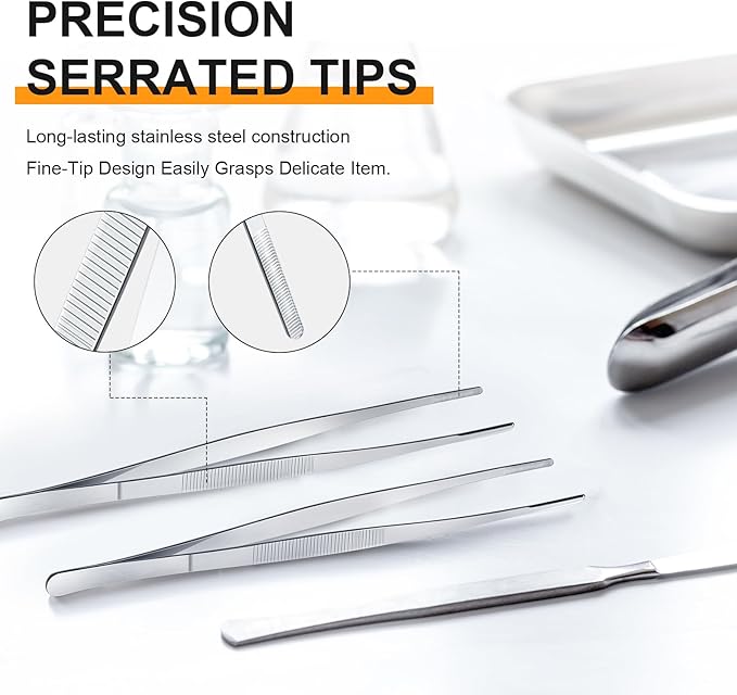 Yaomiao 4 Packs 12 Inch Bar Tweezers Silver Long Garnish Tongs Stainless Steel Kitchen Cooking Tongs Tweezers for Food Cocktail Korean BBQ Bartender Chef, Multi-use