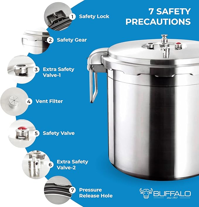 Buffalo 32 Quart Stainless Steel Pressure Cooker Large Canning Pot with Lid for Commercial Use - Easy to Clean Stove Top Pressure Canner, Can Cooker - Safety Goods Certificate QP430