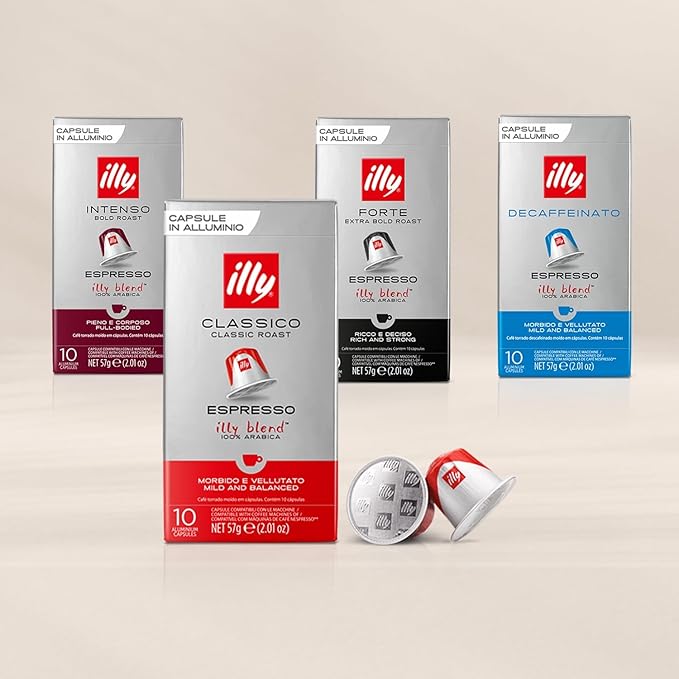 illy Aluminum Espresso Capsules - Compatible with Nespresso Machines - Classico Lungo Roast Coffee - Mild & Balanced - Notes Of Caramel, Orange Blossom & Jasmine - 10 Count (Pack of 10)
