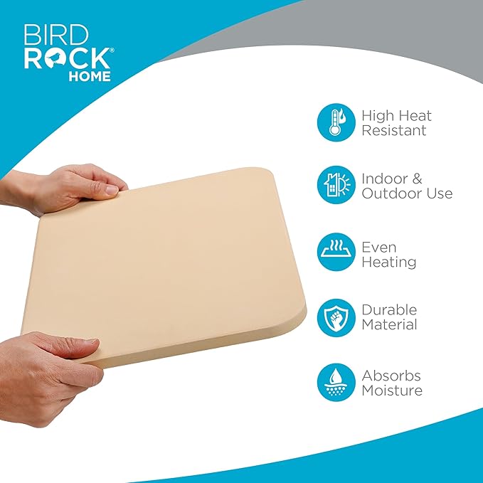 BIRDROCK HOME Pizza Stone for Oven and Grill | 15"x12" Rectangular Cordierite Baking Stone for Cooking, Bread, Pie, BBQ | Indoor - Outdoor | Grill, Smoker, Toaster Use | Ceramic Sheet for Crispy Crust