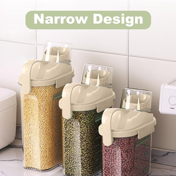 2-Pack Airtight Cereal & Dry Food Storage Containers, BPA-Free Plastic Rice Containers with Lids & Measuring Cup, Kitchen & Pantry Organization for Dry Pet Food, Flour, Grain, Nuts, Snacks, White