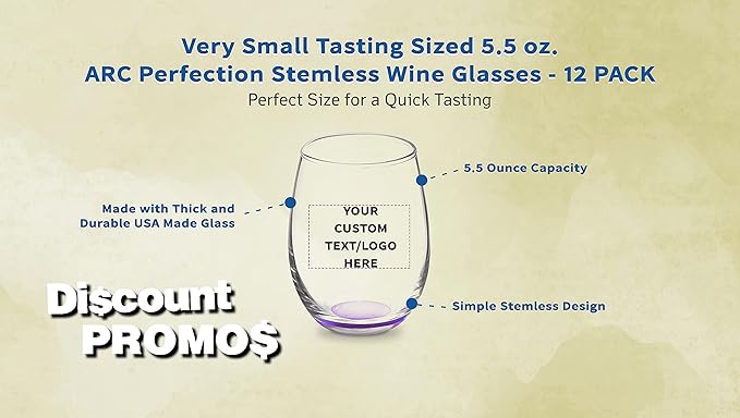 Custom Stemless Wine Glasses by ARC 5.5 oz. Set of 12, Personalized Bulk Pack - Perfect for Hotel, Bar, Restaurant or Lounge - Purple