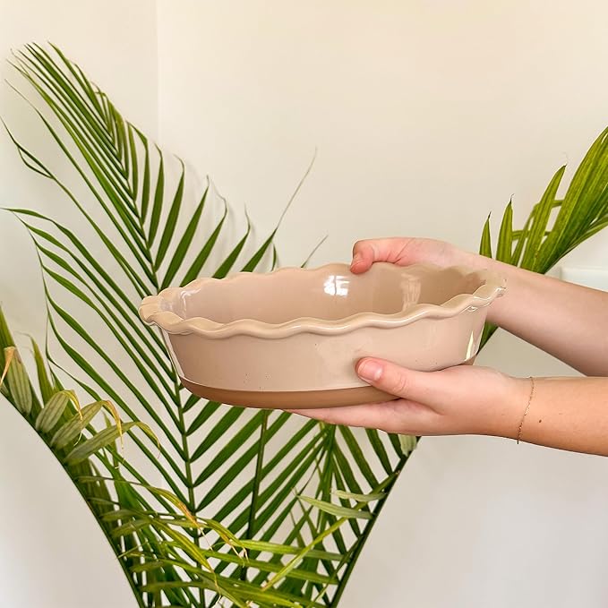 Mora Modern Farmhouse Style Ceramic Pie Pan - Deep and Fluted Dish - 9 Inch - Baking Pies: Apple, Quiche, Pot Pies, Tart