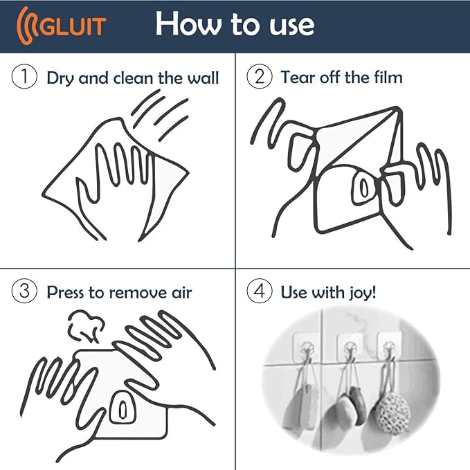 GLUIT Adhesive Plastic Clear Hooks Transparent Utility Hook for The Drill-Free Wall (20 Small Hooks)