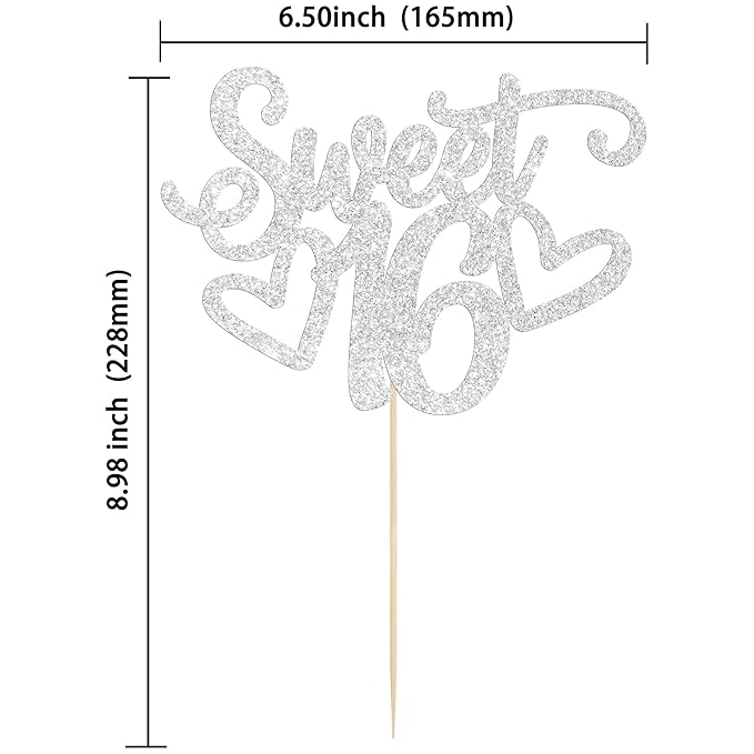 Gyufise 1Pc Sweet Teenager 16 Cake Topper Glitter 16th Birthday Cake Pick for Cheers to 16 Years Old 16th Birthday Party Cake Decorations Supplies Sliver