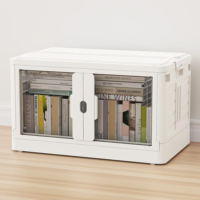 115Qt Stackable Storage Bins with Individual Lids & Wheels, Large Plastic Collapsible Latching Boxes Closet Organizers and Storage Cabinet Shelves Units for Home Kitchen Dorm, 1-Pack White