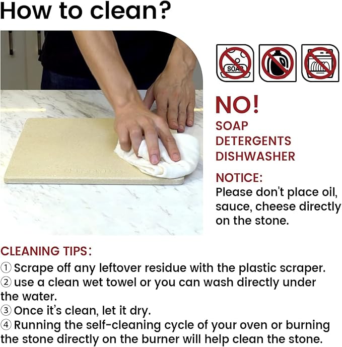 Pizza Stone Set, 15"x12" Rectangular Pizza Stone for Oven Grill BBQ with Wooden Pizza Peel & Oven Mitts, Cordierite Baking Stone for Bread, Unique Built-in 4 Handles Cooking Stone