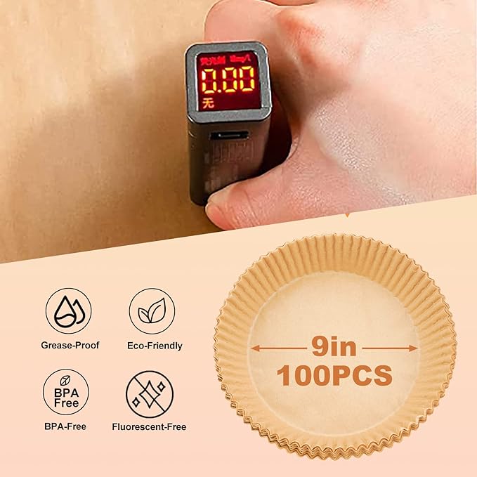 Air Fryer Disposable Paper Liners: 100PCS 9IN Round Air Fryer Basket Liners Food Grade Non-Stick Parchment Paper for Oven Steamer Microwave