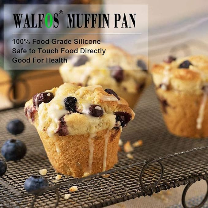Walfos Silicone Muffin Pan - 6 Cup Non-Stick Silicone Cupcake Pan, Just PoP Out! Food Grade and BPA Free Baking Cups, Perfect for Egg Muffin, Cupcake, Dishwasher Safe (2 Pack Muffin Pan)