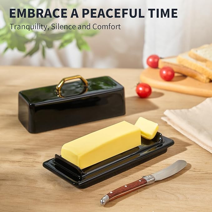 Sweese Butter Dish with Lid for Countertop - Butter Container - Butter Saver, 4oz Beautiful Small Butter Tray for East West Coast Butter, Fridge, Dishwasher Safe