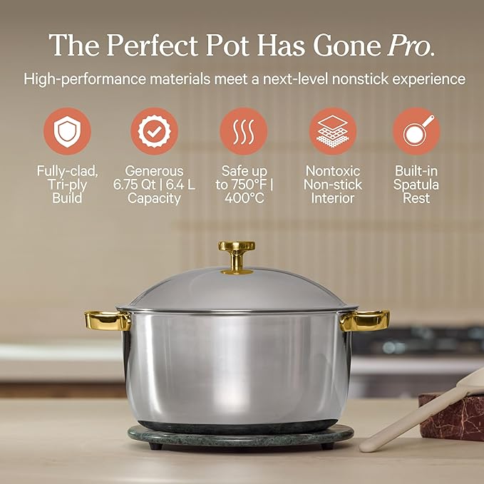 Our Place Titanium Pro Cookware Duo – Always Pan & Perfect Pot with Nonstick No-Coating Technology | Tri-Ply Titanium & Stainless Steel | Safe for Oven, Induction & All Cooktops up to 750°F | Gold