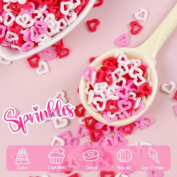 Edible Sweet Heart Sprinkles For Cake Decorating, Love Sugar Mixes 150g/5.29oz, White Pink and Red Sprinkles, Cupcake, Ice Cream, Cookie, Mother's Day, Valentine's Day, Wedding Party Supplies