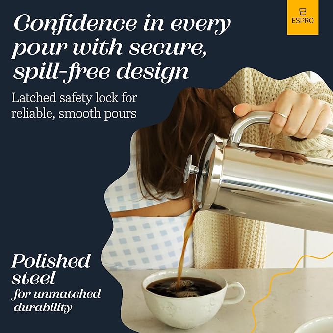 ESPRO P7 French Press Coffee Maker - Double-Walled Stainless Steel Insulated with Micro-Filter, 18 Ounces, Polished Stainless Steel