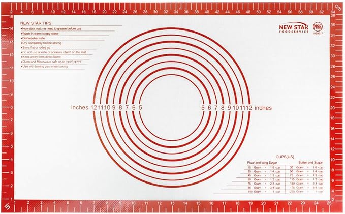 New Star 1029017 Non-Slip Silicone Pastry Mat, Extra Large with Measurements, 16x26'', NSF Certified