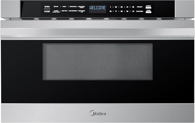 Midea MM12S2ASZ Oven 1000W, 1.2 Cu.ft Drawer, 24'' Built-in Microwave, Stainless Steel, Child Safety Lock, One-Touch, Auto-Menus