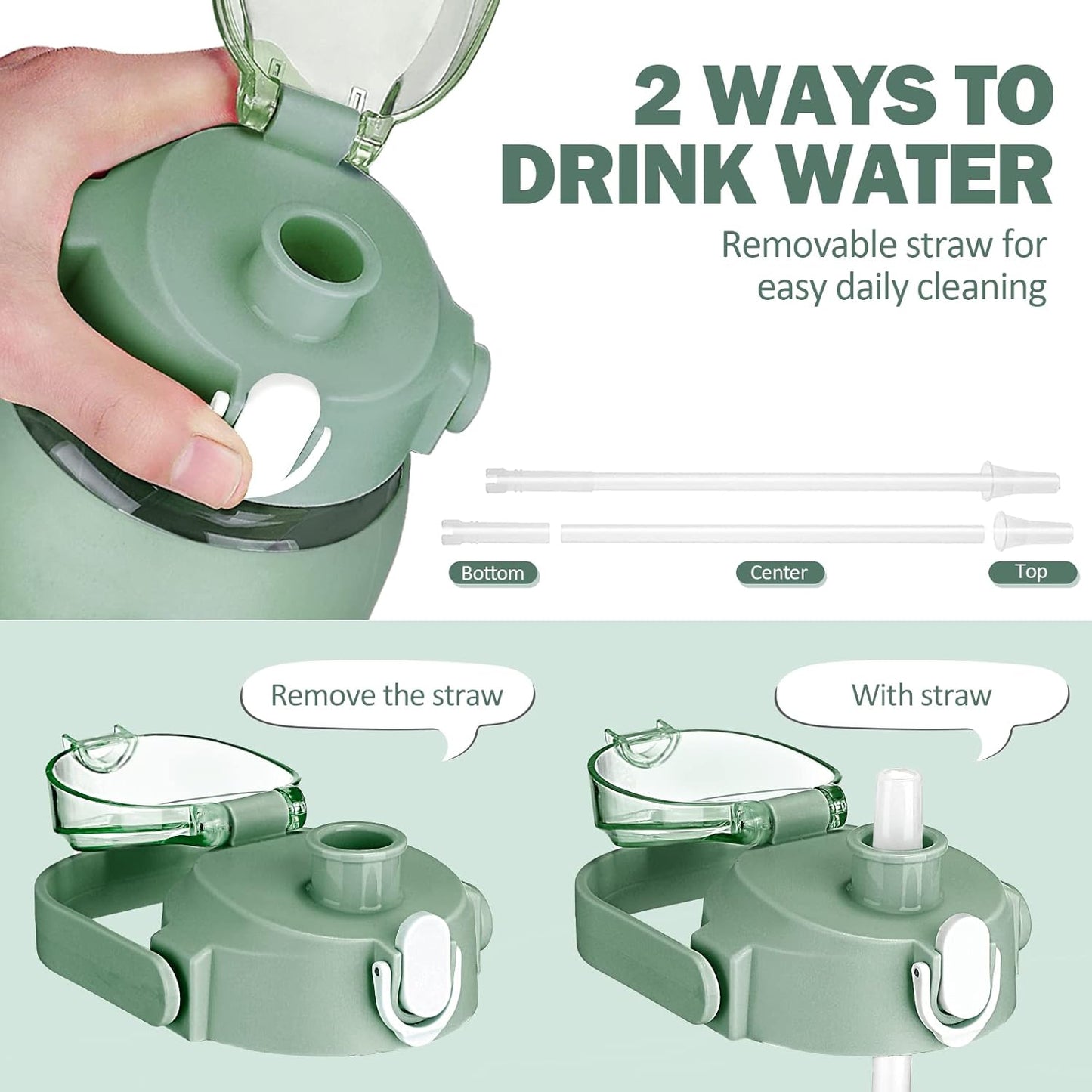 kytffu 64oz Glass Water Bottles with Straw, Half Gallon Motivational Glass Bottle with Silicone Sleeve and Time Marker, 2L Leakproof Large Glass Water Jug for Gym Home Office,olive